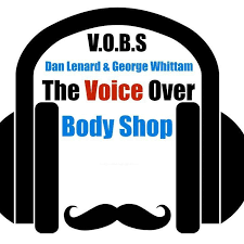 Logo headphones and moustache voice over body shop